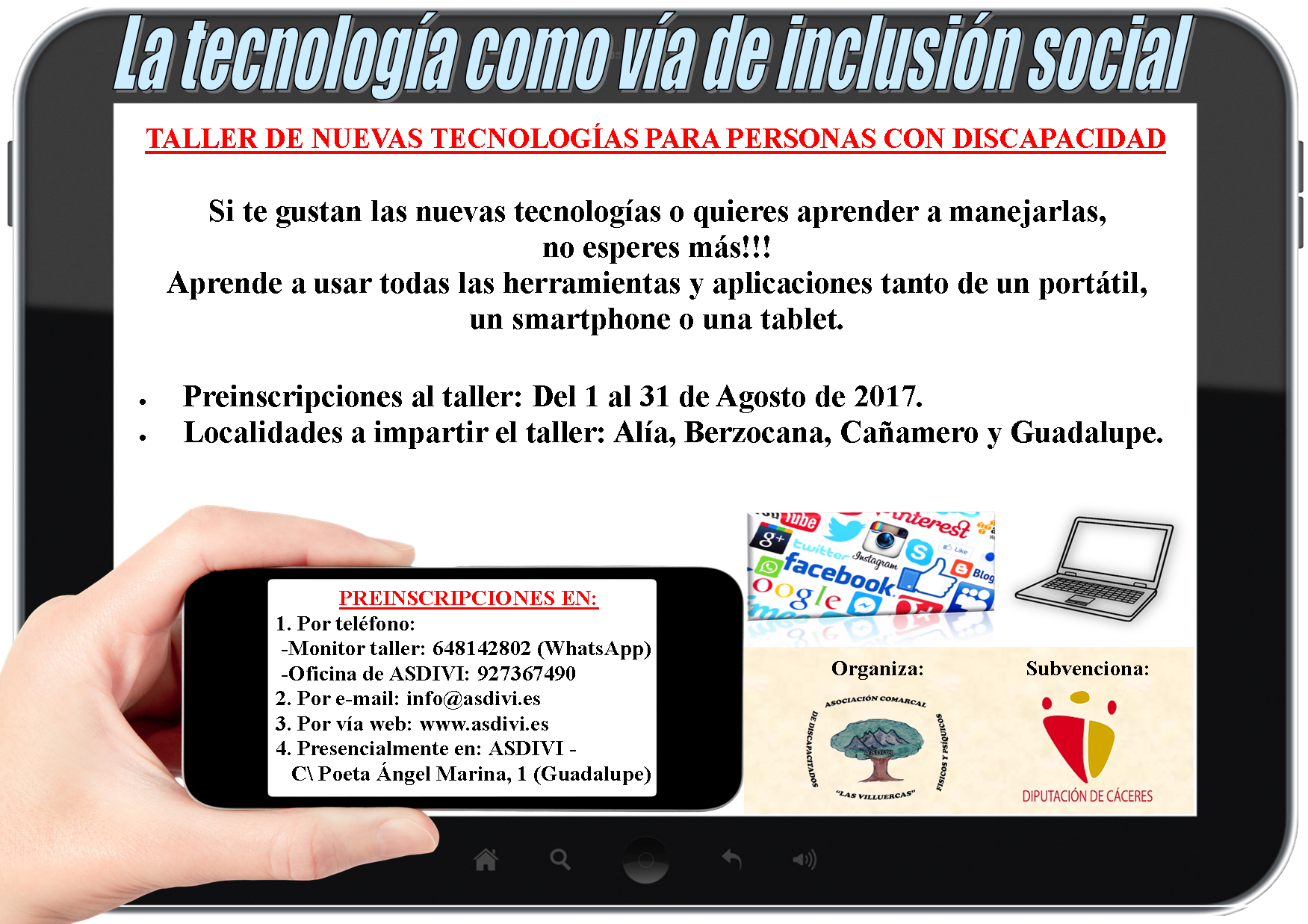 Cartel preinscripción taller nuevas tecnologías ASDIVI 2017